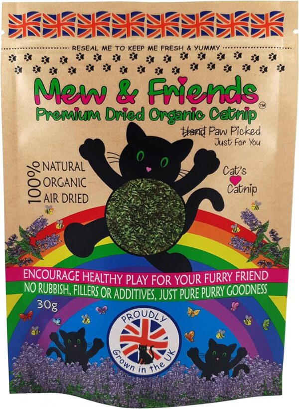 Mew & Friends Catnip - Grown in UK Premium Catnip 100% Organic Naturally Dried | Extra Strong Cat Nip | New 2024 Crop | Cat Toy | Cat Treat | Gift For Cat Lovers - 30g