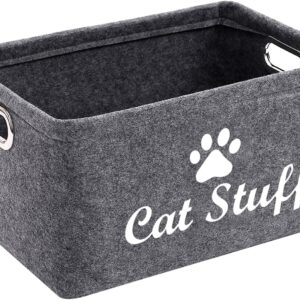 Morezi Felt Pet Toy and Accessory Storage Bin, Basket Chest Organizer - Perfect for Organizing Pet Toys, Blankets, Leashes and Food - Cat - Grey