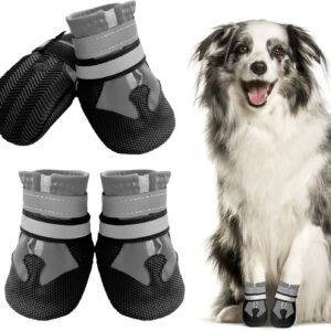 Muecleao Dog Boots, Set of 4 Dog Shoes for Injured Paws, Waterproof Dog Shoes with Reflective Straps and Anti-Slip Sole, Paw Protectors for Small Medium Large Dogs (Grey, M)