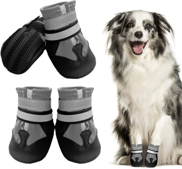 Muecleao Dog Boots, Set of 4 Dog Shoes for Injured Paws, Waterproof Dog Shoes with Reflective Straps and Anti-Slip Sole, Paw Protectors for Small Medium Large Dogs (Grey, M)