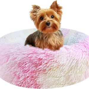 NAKIHOUSE Dog Bed Cat Bed, Round Plush Pet Bed, Soft, Warm & Washable Dog/Cat Cushion with Non-Slip Bottom for Indoor Puppy & Kitten, 50 cm, Mix Pink