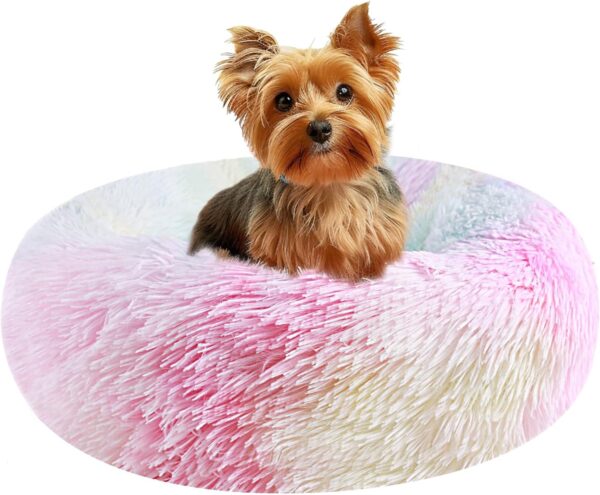 NAKIHOUSE Dog Bed Cat Bed, Round Plush Pet Bed, Soft, Warm & Washable Dog/Cat Cushion with Non-Slip Bottom for Indoor Puppy & Kitten, 50 cm, Mix Pink