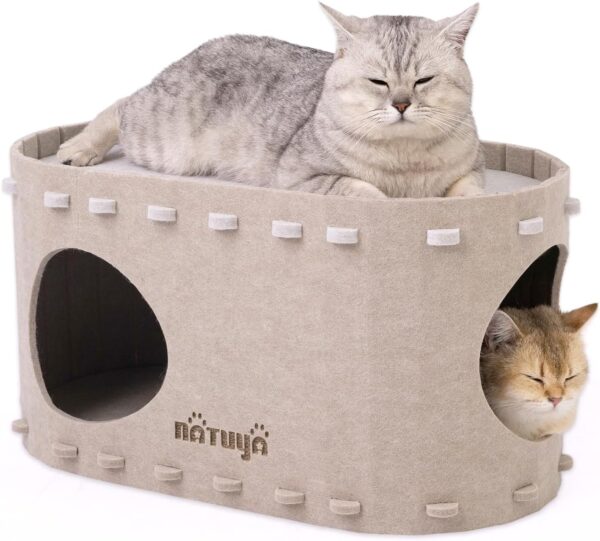 NATUYA Cat Cave Bed for Indoor Cats, Cat Tunnel House for Multiple & Large Cats Up to 10KG, Scratch Resistant Felt Cat Caves, Foldable Cat Hideaway Bed