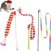 NEKOSUKI Cat Wand Rainbow Toy, 3 Styles Funny Interactive Cat Toys, Cuddly Stuffed Snake Cat Toy on Stick with Bell, Colorful Sounding Toys, Rainbow Ribbon Wand for Kittens Training