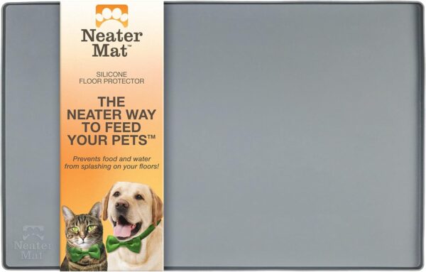 Neater Pet Brands Neater Mat - Waterproof Silicone Pet Bowls Mat - Protect Floors from Food & Water (19" x 12" Silicone, Gunmetal Grey)