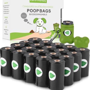 Nestling Biodegradable Thicker Dog Poop Bags with Dispenser 300 Dog Waste Bags Thick Strong Made from Corn Starch Plants Based (Black)