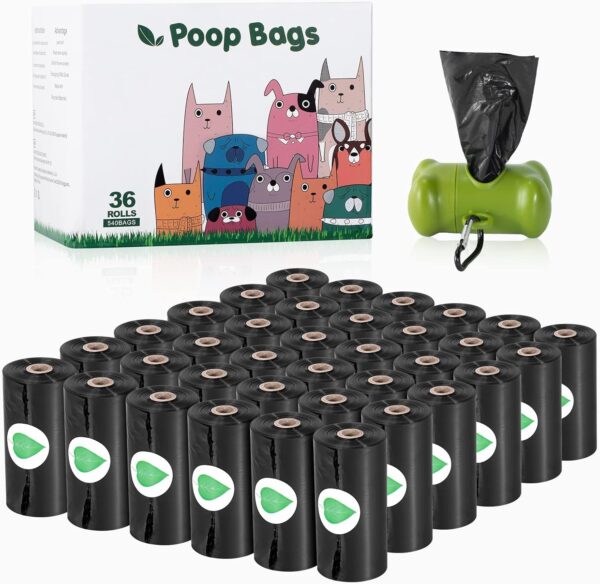 Nestling® Biodegradable Thicker Dog Poop Bags with Dispenser 540 Dog Waste Bags Thick Strong Made from Corn Starch Plants Based (Black)