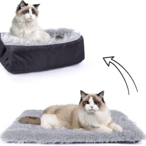 NiCoLa Cat Beds, 2 in 1 Kitten and Puppy Sleeping Cushion, Warm & Furry Puppy Bed for Indoor Cats Dogs (Black)