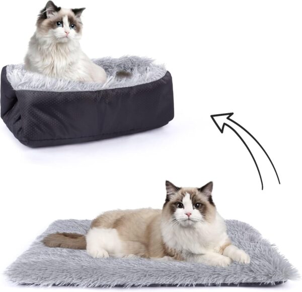 NiCoLa Cat Beds, 2 in 1 Kitten and Puppy Sleeping Cushion, Warm & Furry Puppy Bed for Indoor Cats Dogs (Black)