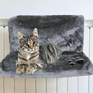 Nigma® Kitten Cat Pet Animal Hanging Luxury Radiator Bed | Warm Fleece Basket Cradle Hammock | Strong and Durable Metal Frame (Grey Paw Print)