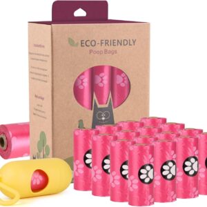 Nineaccy Biodegradable Dog Poo Bags with Holder-240 Large Poop Bags, Corn Starch Blended Compostable Poo Bag, Extra Thick Strong Leak Proof Poop Waste Bag for Dogs (Pink)