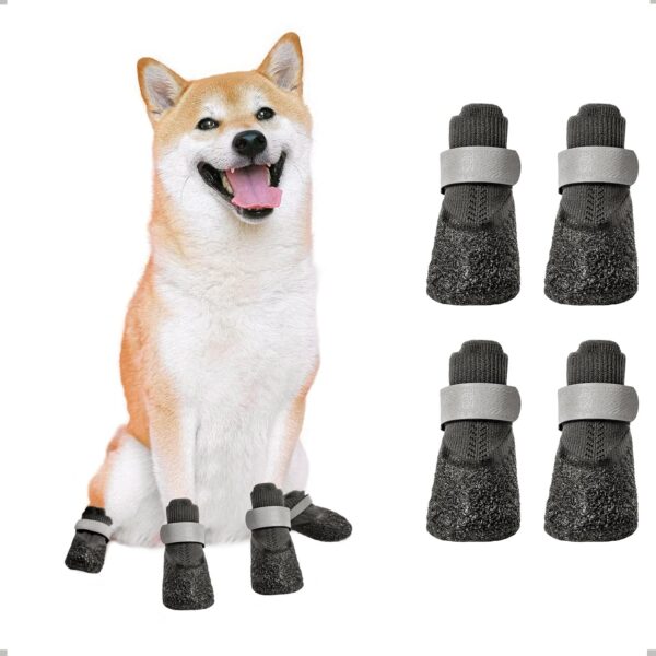 OHCOZZY Waterproof Dog Boots Paw Protector, Anti-Slip Dog Shoes with Adjustable Reflective Straps for Small Medium Large Dogs 4 Pcs(S, Black)