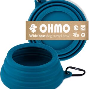 OHMO Collapsible Dog Bowl Anti Tip Over Wide Base Small Opening, Dog Travel Bowl, Less Splash Spill Portable Pet Bowl for Road Trip, Cat Travel Accessories (700ml, Peacock Blue)