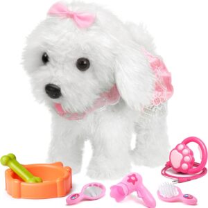 OR OR TU Walking Dog Toys for Kids Remote Control Plush Robot Dog Realistic Electronic Pets Dog Puppy,Walk and Bark on a Lead,Interactive Toy Dog for 3 4 5 6 7+ Years Old Girls Gift