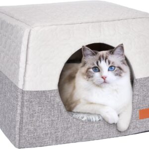 Ownpets Cat Cosy Cube Igloo Bed, Cat Beds for Large Cats Cat Cave Bed with Removable and Washable Cushion 48 * 48 * 35cm(Grey)