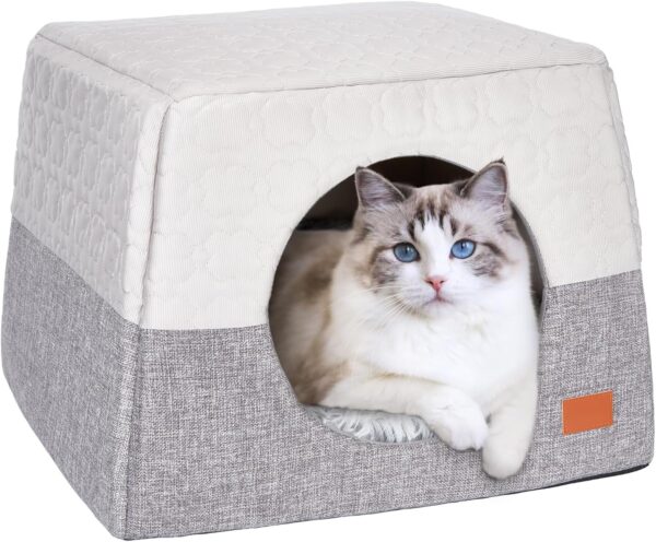 Ownpets Cat Cosy Cube Igloo Bed, Cat Beds for Large Cats Cat Cave Bed with Removable and Washable Cushion 48 * 48 * 35cm(Grey)