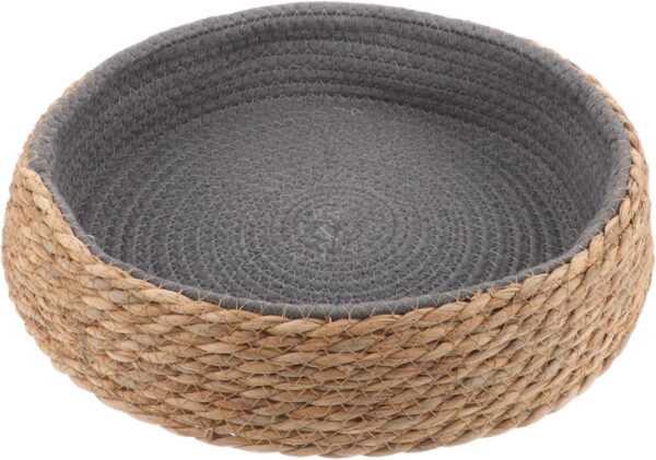 PATKAW Natural Cat Wicker Bed Basket, 14.9x3.1 Handmade Braided Kitten Bed with Soft Cushion, Rattan Woven Pet House Nest with Cushion for Kitten Puppy Cat Dog