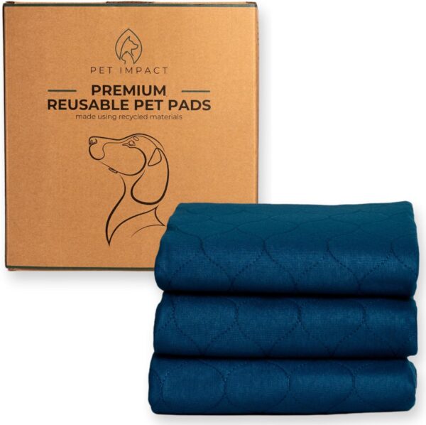 PET IMPACT Washable Puppy Pads, Reusable Toilet Training Wee Mats, Puppy Indoor Potty Pads, Premium LARGE 3-Pad Box, 32"x24" (Midnight Blue)