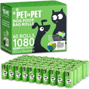 PET N PET 1080 Counts Poo Bags Dogs, USDA Certified 38% Biobased Dog Poop Bags Rolls, 60 Large Poo Bags, Thick Dog Poo Bags Pea Green