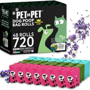 PET N PET Scented Dog Poo Bags - 720 Count, 48 Dog Poop Bags Rolls, USDA Cert 38% Biobased, Thick, Leakproof Poop Bags for Any Dog Breeds, Doggy Poo Bags for Poo Bag Dispenser, Cat Poo Bags