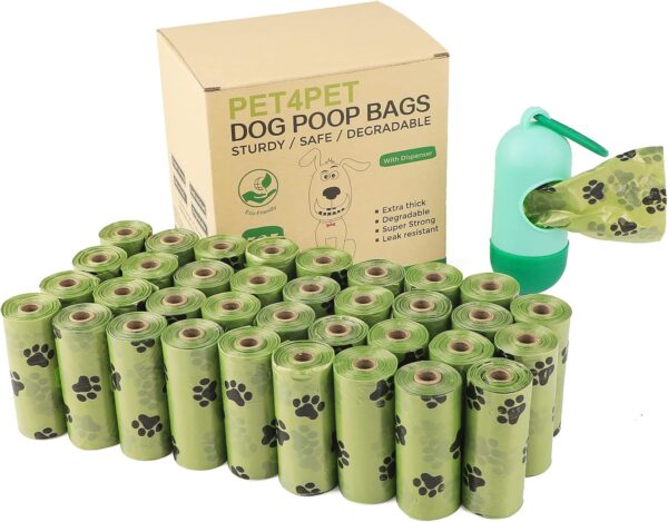 PET4PET Dog Poo Bags, 525 Poo Bags for Dog Waste include 1 Adjustable Dispenser,35 Rolls Thick Biodegradable Dog Poop Waste Bag Rolls, Cardboard Core, 100% Leak Proof and Strong, (Green)