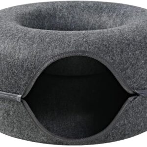 PGthree for Cat Tunnel Bed with for Hole 9.8in Diameter Felt Tube Playing Center Toy Gift for Small Medium Kitten Rabbit Fe Dark Gray