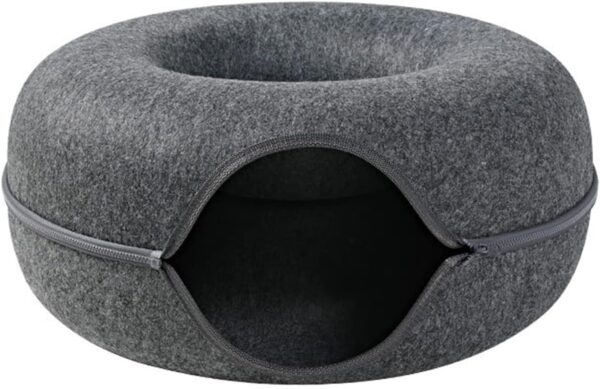 PGthree for Cat Tunnel Bed with for Hole 9.8in Diameter Felt Tube Playing Center Toy Gift for Small Medium Kitten Rabbit Fe Dark Gray