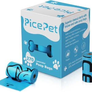 PICE PET 20% Thicker Dog Poop Bags Rolls, Pet Waste Bag for Large Doggy and Small Doggie, Leak-Proof & Extra Thick, Lavender Scented, 270 Count