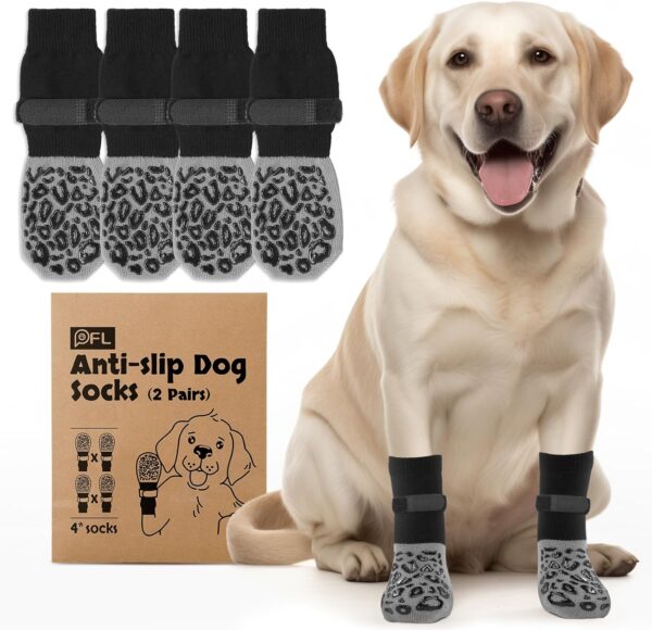 PICK FOR LIFE Dog Shoes with Grippers, Dog Boots Prevent from Licking Paws, Anti-Slip Dogs Grip Socks for Senior Dogs on Hardwood Floor(Grey, 2Pairs, XL)