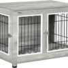 PawHut Dog Crate Furniture, Side End Table, Indoor Dog Kennel with Soft Washable Cushion, Wire Mesh, Large Top, for Medium and Large Dogs,90 x 58 x 65, Grey