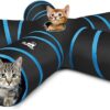 Pawaboo Cat Toys, Cat Tunnel Tube 5 Way Tunnels 25x53cm Extensible Collapsible Cat Play Tent Interactive Toy Maze Cat House with Balls and Bells for Cat Kitten Kitty Rabbit Small Animal, Blue