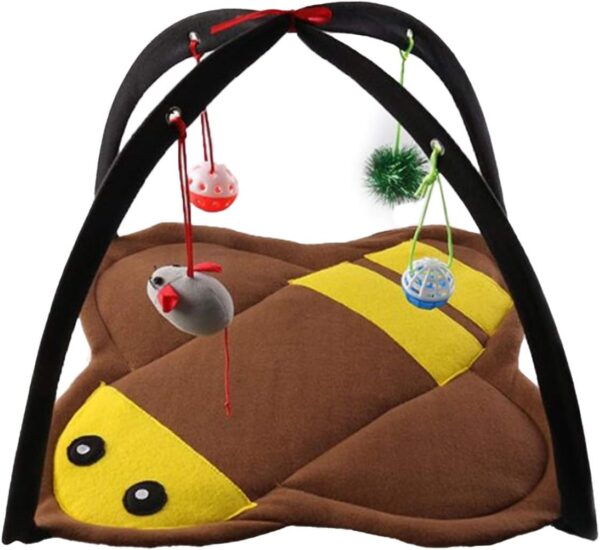 Pet Cat Bed, Cat Activity Center, Cat Kitten Play Tent Mat Bed, Kitten Play Mat Hammock with Hanging Mouse Bell Balls, Helping Cats Get Exercise