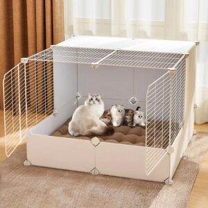 Pet Playpen,Cat Bed House for Encrypted Indoor/Outdoor Translucent Cat Cave with Big Space for Rabbit,Kitten,Hamster,Guinea Pig,Turtle,Hedgehog,75 * 75 * 55CM