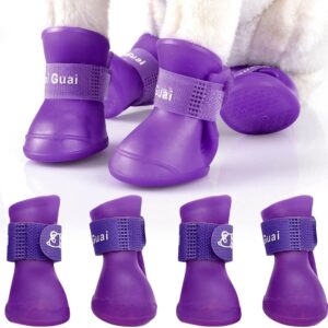 Pet Shoes 4pcs Pet Waterproof Boots Cute Pet Cat Dog Waterproof Boots Protective Rubber Rain Shoes Wear-resistant Anti-Slip Sole Outdoor Dog Paw Protectors for Winter Walking