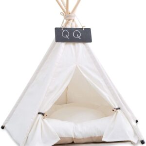 Pet Teepee 60x60x70cm Dog & Cat Bed with Cushion- Luxery Dog Tents & Pet Play Houses with Removable Washable Cushion & Blackboard Easy Assemble