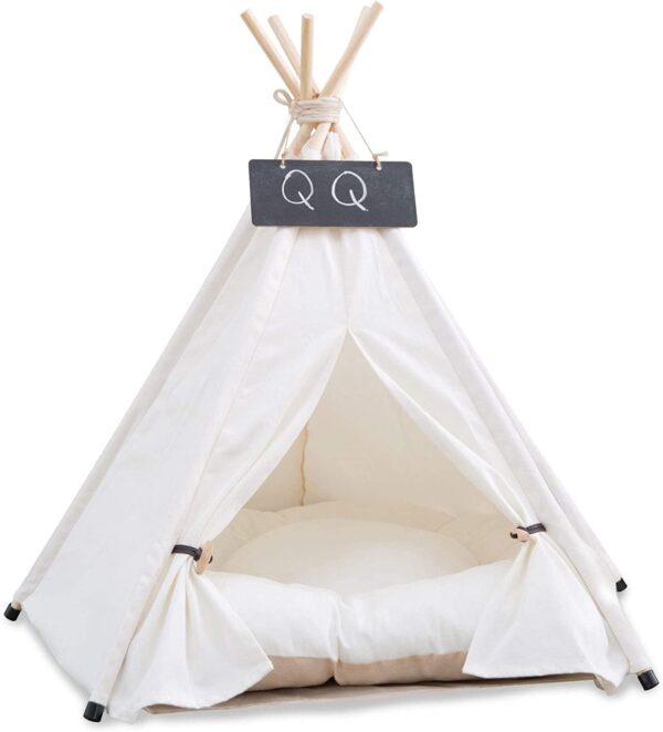 Pet Teepee 60x60x70cm Dog & Cat Bed with Cushion- Luxery Dog Tents & Pet Play Houses with Removable Washable Cushion & Blackboard Easy Assemble