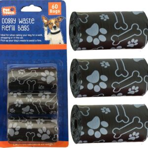 Pet Touch DOGGY WASTE REFILL BAGS POOP SCOOP REFILLABLE 60 BAGS 4 COLOURS POO BAGS FOR DOGS (Black 6 ROLLS 120 BAGS)