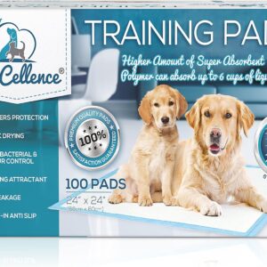 PetCellence Puppy Pads 100 Pack, Super Absorbent Pet Dog Training Pads Large 60 x 60cm with Anti-Slip Adhesive Tabs, Eliminate Odour, Leak-Proof Floor Protection Toilet Pee Mat