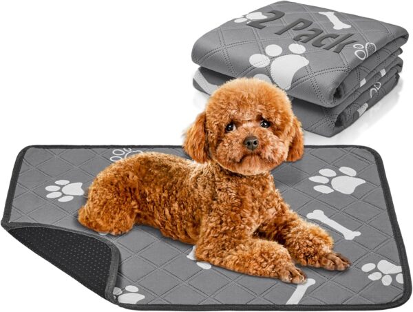 Petbank Reusable Pee Pads for Dogs - 2 Pack Washable Puppy Training Pads - High Absorbency Non-Slip Puppy Training Pads - Waterproof Pee Pads for Breeding Playpen, Potty Crate, Car, Travel - 24" x 18"