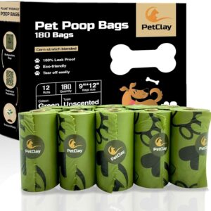 Petclay Dog Poo Bags Biodegradable, 100% Leak Proof and Thick dog waste bags - Extra thick dog poop bags (180)