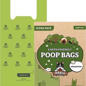 Pogi's Biodegradable Dog Poo Bags with Handles - 300 Unscented Dog Bags with Easy-Tie Handles - Ultra Thick, Leak-Proof, Large Poo Bags for Dogs