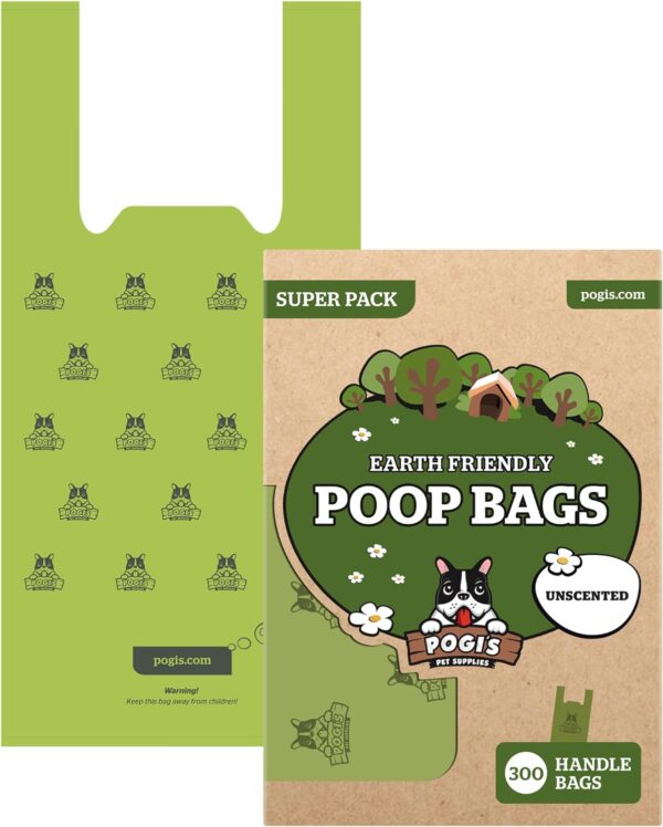 Pogi's Biodegradable Dog Poo Bags with Handles - 300 Unscented Dog Bags with Easy-Tie Handles - Ultra Thick, Leak-Proof, Large Poo Bags for Dogs