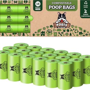 Pogi's Compostable Dog Poo Bags - 18 Rolls (270 Biodegradable Dog Bags) - Leak-Proof, Extra-Large, Plant-based, ASTM D6400, EN 13432 Certified Home Compostable Waste Bags for Dogs