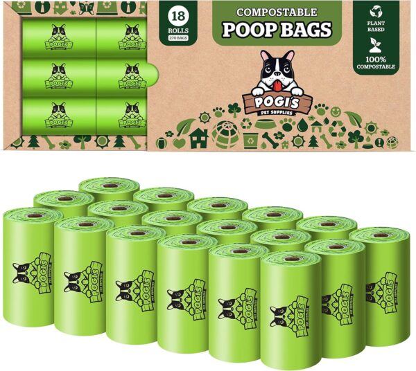 Pogi's Compostable Dog Poo Bags - 18 Rolls (270 Biodegradable Dog Bags) - Leak-Proof, Extra-Large, Plant-based, ASTM D6400, EN 13432 Certified Home Compostable Waste Bags for Dogs