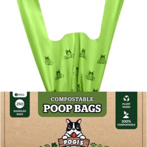 Pogi's Compostable Poop Bags - 250 Dog Poop Bags with Easy-Tie Handles - Leak-Proof, Plant-Based, ASTM D6400 Certified Home Compostable Waste Bags for Dogs