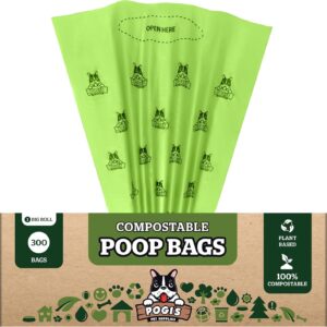 Pogi’s Compostable Poop Bags - 300 Bags - Grab & Go Dog Poop Bags - Leak-Proof, Extra-Large, Plant-Based, ASTM D6400 Certified Home Compostable Waste Bags for Dogs