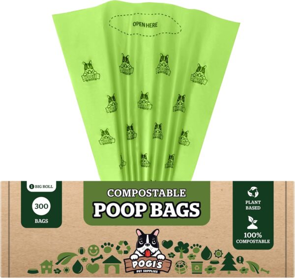 Pogi’s Compostable Poop Bags - 300 Bags - Grab & Go Dog Poop Bags - Leak-Proof, Extra-Large, Plant-Based, ASTM D6400 Certified Home Compostable Waste Bags for Dogs