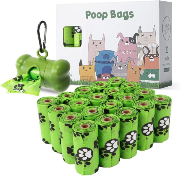 Poo Bags Dogs,Dog Poo Bags Biodegradable,Guaranteed Leak Proof and Extra Thick Waste Bag Refill Rolls For Dogs,300 Count 20 Rolls,Include 1 Adjustable Dispenser.