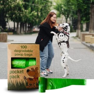 Poo bag Biodegradable Tie Handles Extra Thick Poo Bags Dogs Waste Eco-friendly Upgraded Version Pet Poop Bags - 100% Leak Proof Doggy Waste Bag Color (GREEN 100PC)