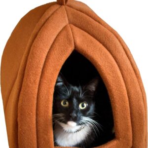 Pyramid - Cat Houses for Indoor Cats with Removable Foam Cat Bed for Kittens or Small Dogs by PETMAKER (Brown),12 Inch